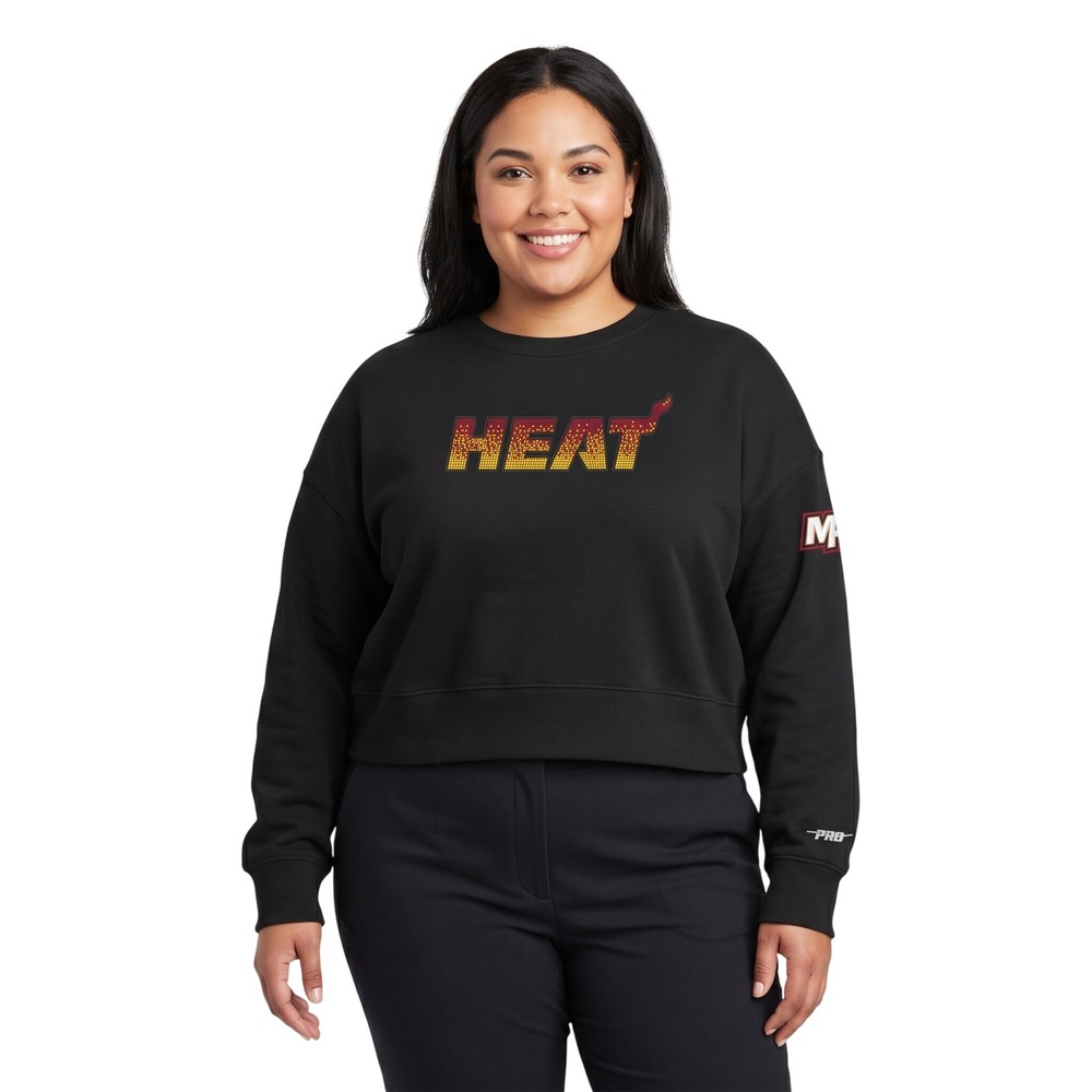 Pro Standard NBA Miami Heat Rhinestone Crewneck Sweatshirt Black Womens L NWT
